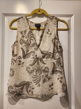 Rafaella Cream and Brown Printed V-Neck